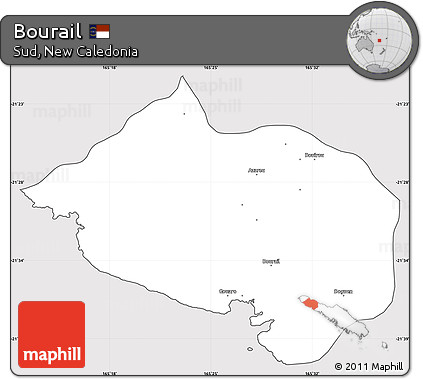 Silver Style Simple Map of Bourail, cropped outside