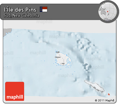Gray 3D Map of L'Île Des Pins, single color outside