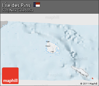 Gray 3D Map of L'Île Des Pins, single color outside