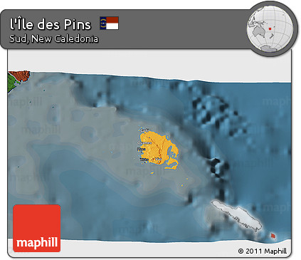 Political 3D Map of L'Île Des Pins, darken