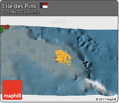 Political 3D Map of L'Île Des Pins, darken