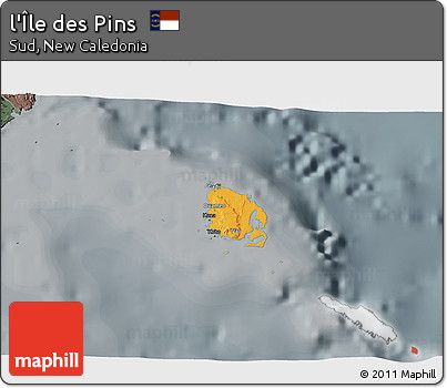 Political 3D Map of L'Île Des Pins, darken, semi-desaturated