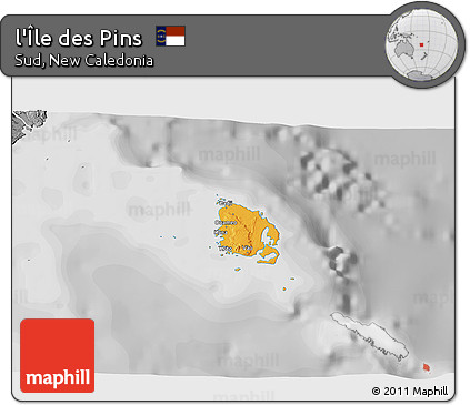 Political 3D Map of L'Île Des Pins, desaturated