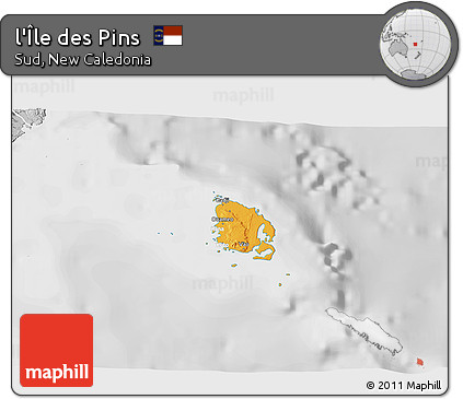 Political 3D Map of L'Île Des Pins, lighten, desaturated