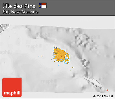 Political 3D Map of L'Île Des Pins, lighten, desaturated
