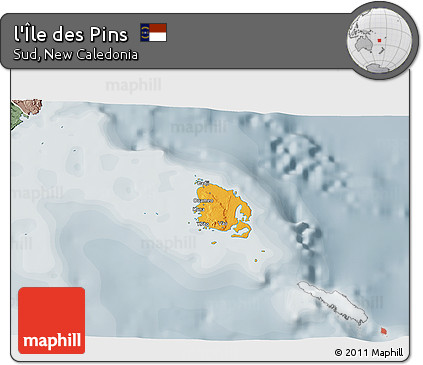 Political 3D Map of L'Île Des Pins, semi-desaturated