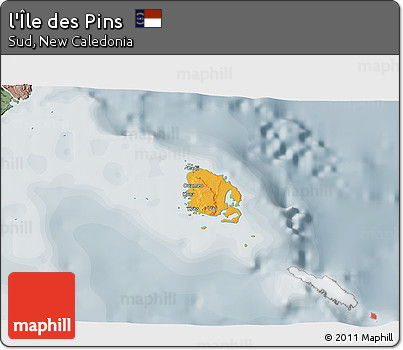 Political 3D Map of L'Île Des Pins, semi-desaturated