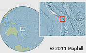 Savanna Style Location Map of l'Île des Pins, highlighted country, highlighted parent region, hill shading