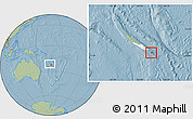 Savanna Style Location Map of l'Île des Pins, highlighted parent region, within the entire country, hill shading
