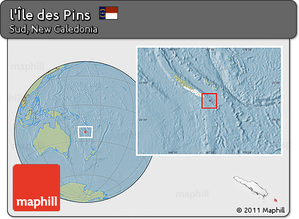 Savanna Style Location Map of L'Île Des Pins, highlighted parent region, hill shading