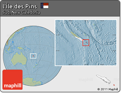 Savanna Style Location Map of L'Île Des Pins, highlighted parent region, hill shading