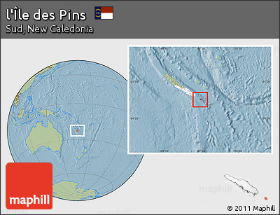 Savanna Style Location Map of L'Île Des Pins, highlighted parent region, hill shading