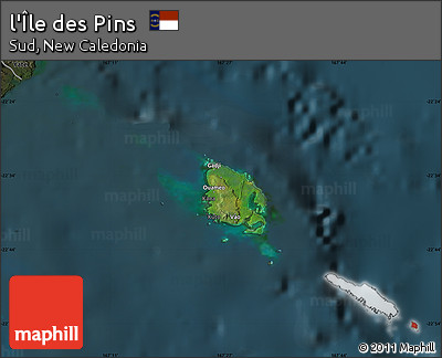 Satellite Map of L'Île Des Pins, darken