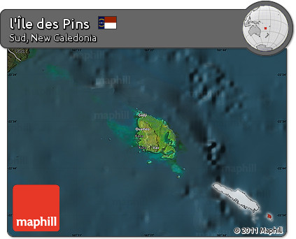 Satellite Map of L'Île Des Pins, darken
