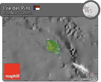 Satellite Map of L'Île Des Pins, desaturated