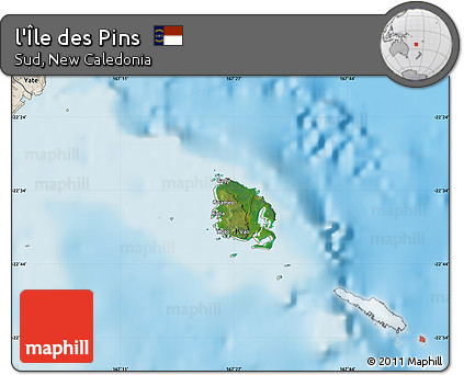 Satellite Map of L'Île Des Pins, shaded relief outside