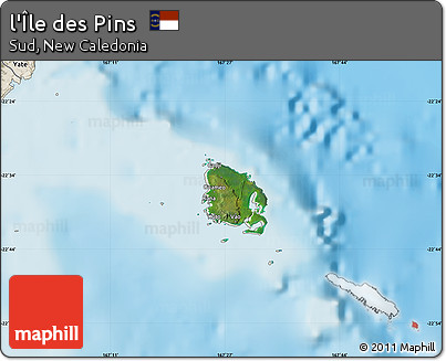 Satellite Map of L'Île Des Pins, shaded relief outside