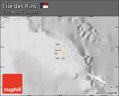 Shaded Relief Map of L'Île Des Pins, desaturated