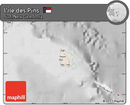 Shaded Relief Map of L'Île Des Pins, desaturated