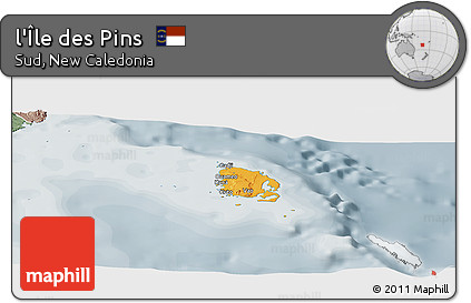 Political Panoramic Map of L'Île Des Pins, semi-desaturated