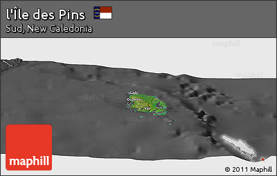 Satellite Panoramic Map of L'Île Des Pins, darken, desaturated