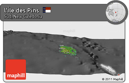 Satellite Panoramic Map of L'Île Des Pins, darken, desaturated