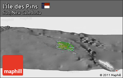 Satellite Panoramic Map of L'Île Des Pins, desaturated