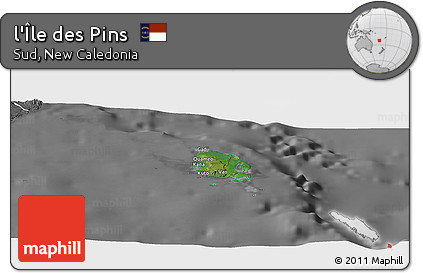 Satellite Panoramic Map of L'Île Des Pins, desaturated