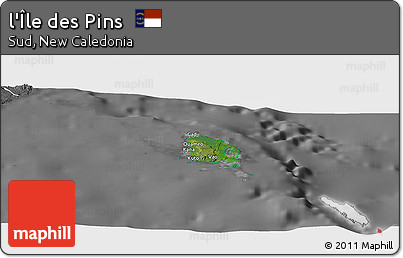 Satellite Panoramic Map of L'Île Des Pins, desaturated