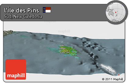Satellite Panoramic Map of L'Île Des Pins, semi-desaturated