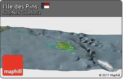 Satellite Panoramic Map of L'Île Des Pins, semi-desaturated