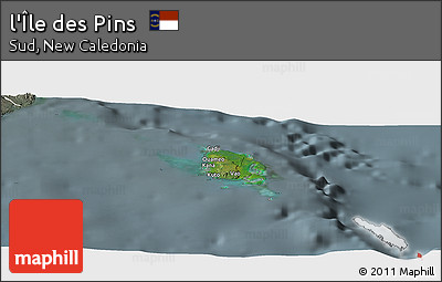 Satellite Panoramic Map of L'Île Des Pins, semi-desaturated