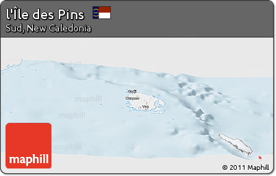 Silver Style Panoramic Map of L'Île Des Pins, single color outside