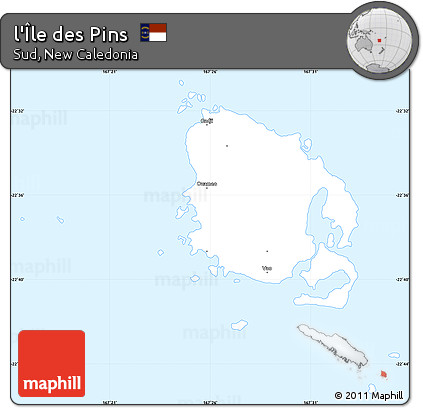 Silver Style Simple Map of L'Île Des Pins, single color outside