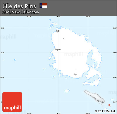 Silver Style Simple Map of L'Île Des Pins, single color outside