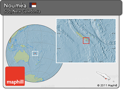 Savanna Style Location Map of Nouméa, hill shading