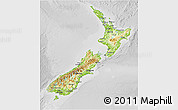 Physical 3D Map of New Zealand, lighten, desaturated