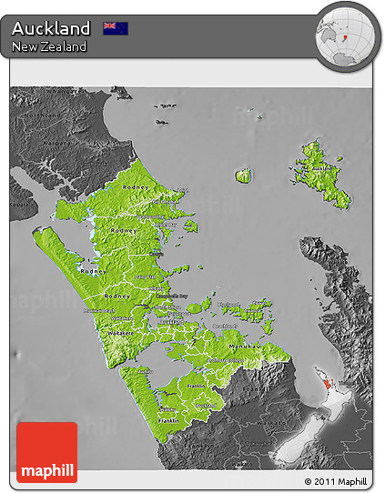 Physical 3D Map of Auckland, darken, desaturated