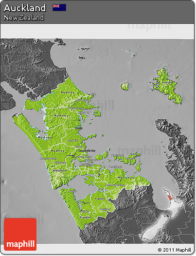 Physical 3D Map of Auckland, darken, desaturated