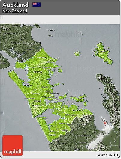 Physical 3D Map of Auckland, darken, semi-desaturated