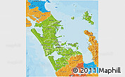 Physical 3D Map of Auckland, political outside