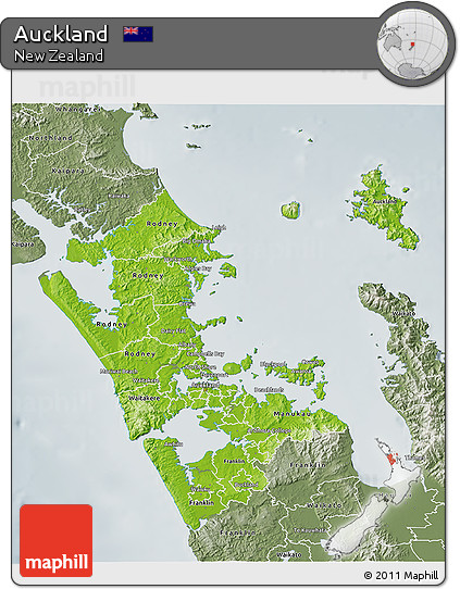 Physical 3D Map of Auckland, semi-desaturated