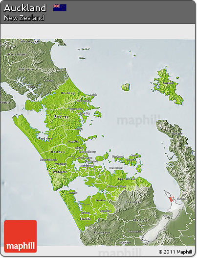 Physical 3D Map of Auckland, semi-desaturated