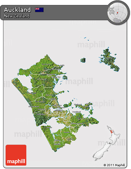 Satellite 3D Map of Auckland, cropped outside
