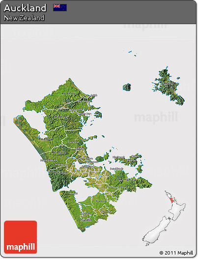 Satellite 3D Map of Auckland, cropped outside