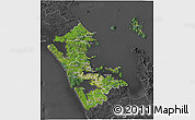 Satellite 3D Map of Auckland, darken, desaturated
