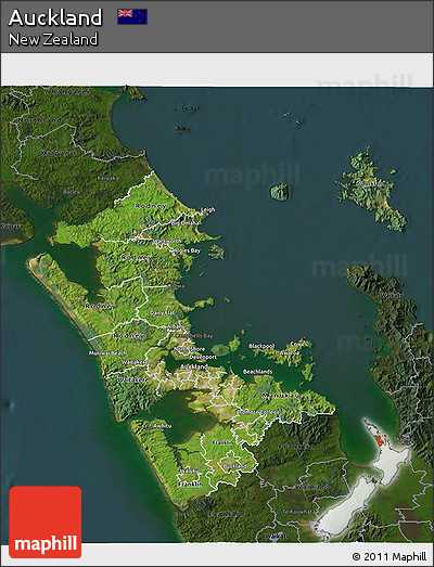 Satellite 3D Map of Auckland, darken