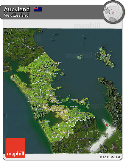 Satellite 3D Map of Auckland, darken