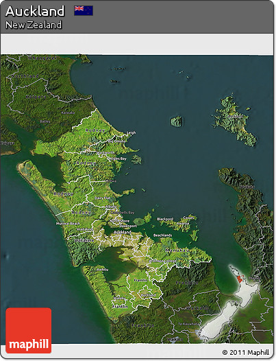 Satellite 3D Map of Auckland, darken