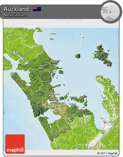 Satellite 3D Map of Auckland, physical outside